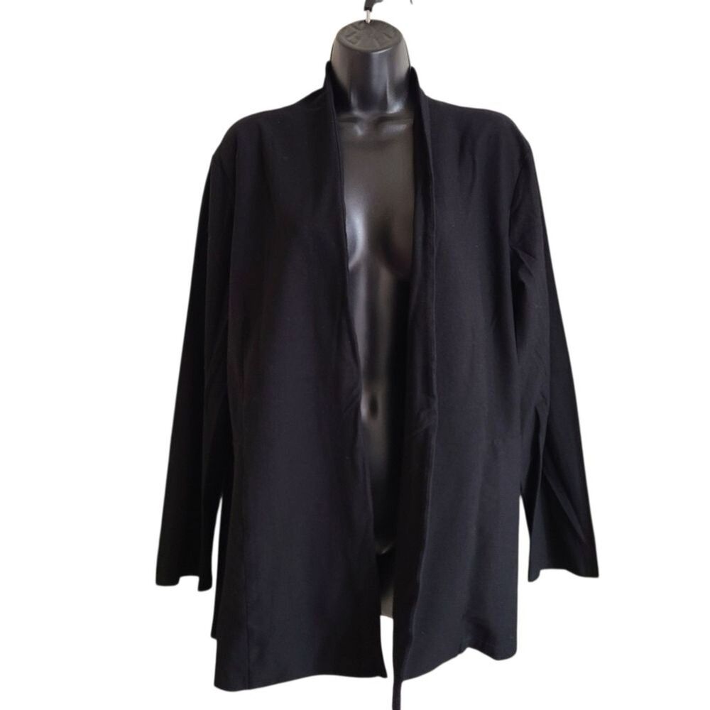 Eileen Fisher Black Crepe Blazer Cardigan Size 1X Stretch Open Front